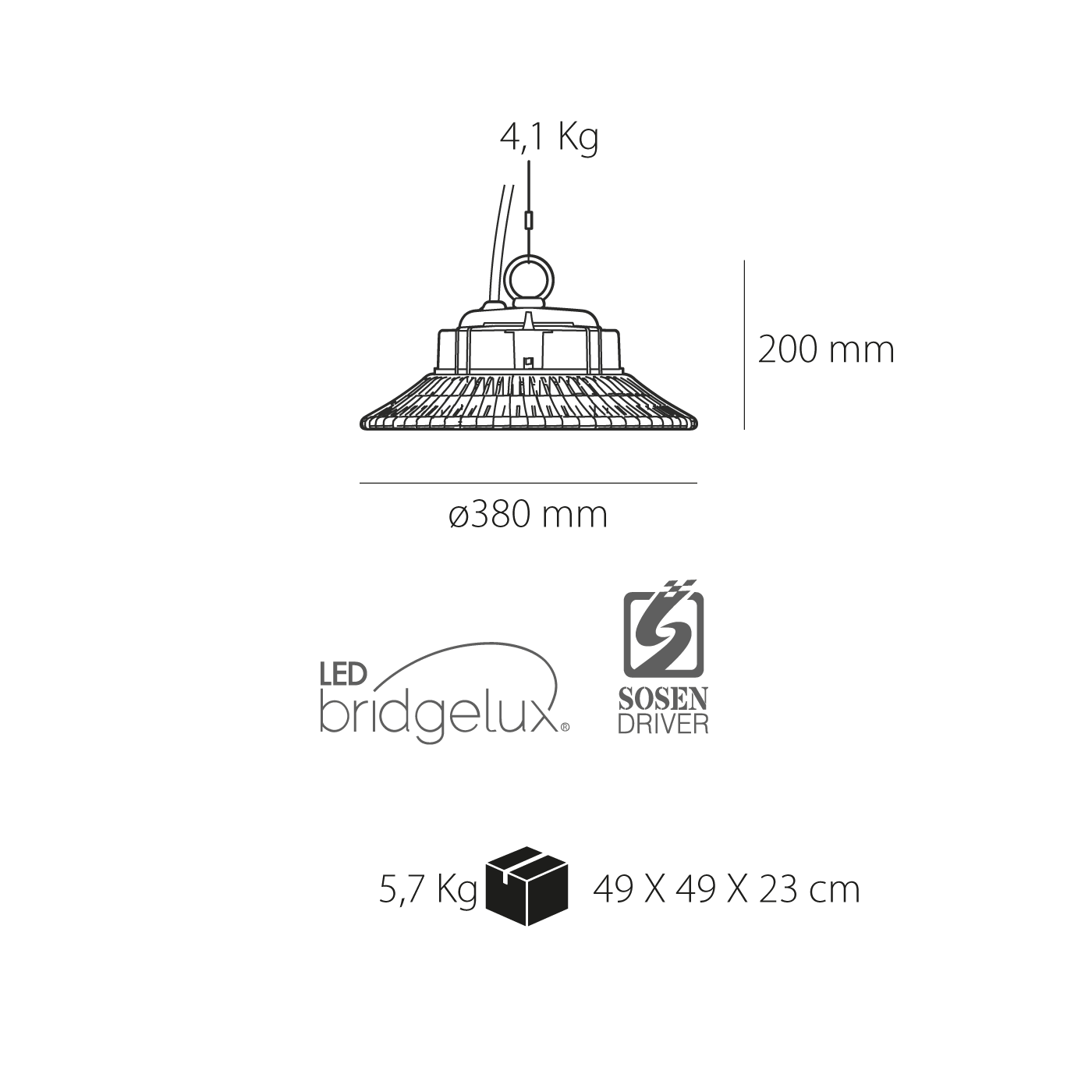Lampă industrială suspendată SMD Ufo 200W H - imagine 2