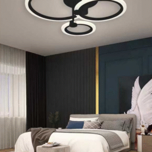Lustră LED 3 Cercuri Neagră cu Telecomandă wifi 2.4G