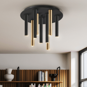 Plafonieră Schuller Varas, Negru/Auriu, LED, Dimabil, 45W, 374088